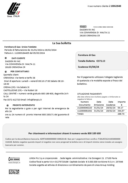 Italy Linea Italia business utility bill template in Word and PDF format